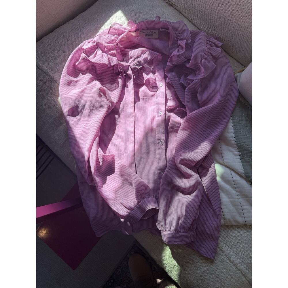 Oscar de la Renta Lavender Pink Ruffle-Trim Midi Dress